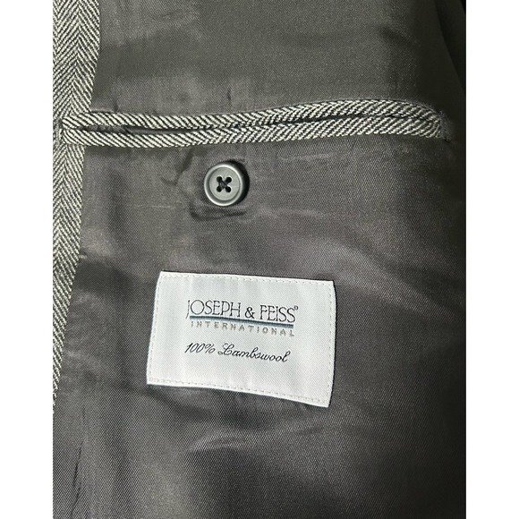 Joseph & Feiss Size 41L 100% Lambs Wool Herringbone Blazer Jacket‎ Gray Black - Picture 5 of 7